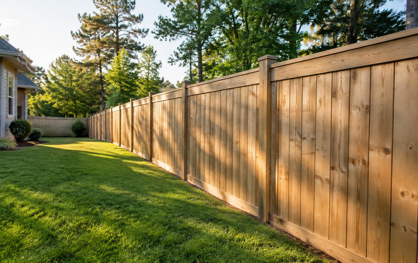 New wood privacy fence along a residential backyard